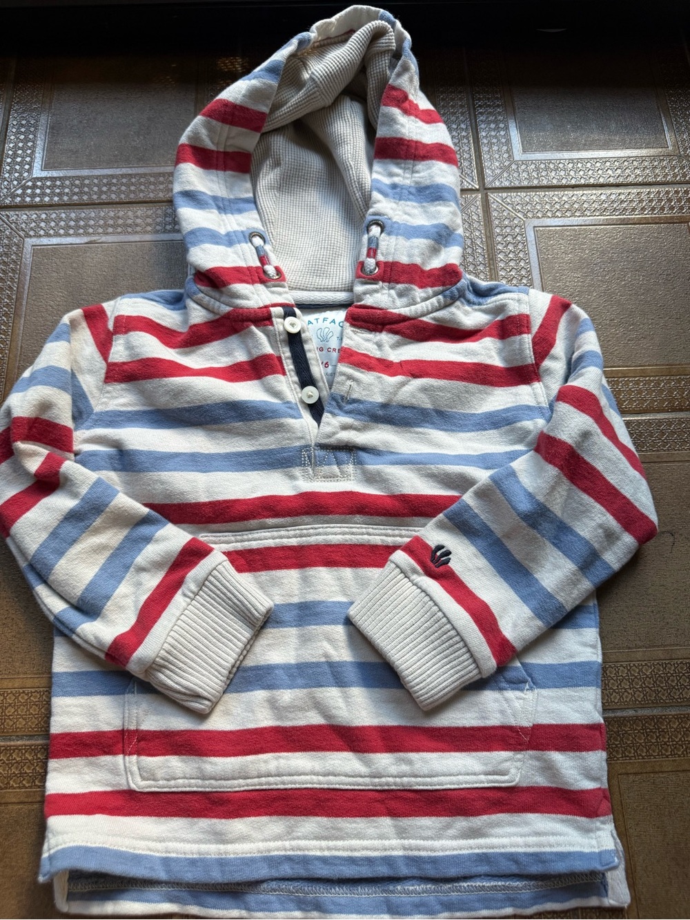 Fat Face Kids Hooded Stripe Pullover - Red, Light Blue & White